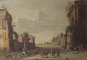 unknow artist A southern landscape with drovers and their cattle resting before a set of ruins Spain oil painting artist